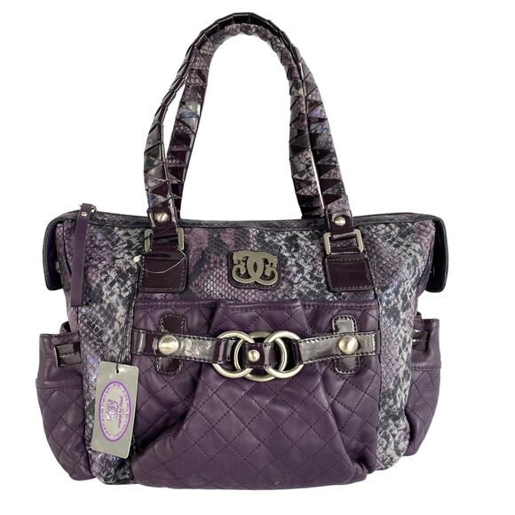 Original by Sharif 1827 Quilted Satchel Bag Purple Leather Snakeskin Mobwife NWT - Picture 1 of 13